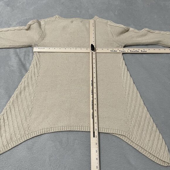 Style & Co Sweater Womens Small Cream Hankerchief Hem Cable Knit Crew Neck - Picture 5 of 7